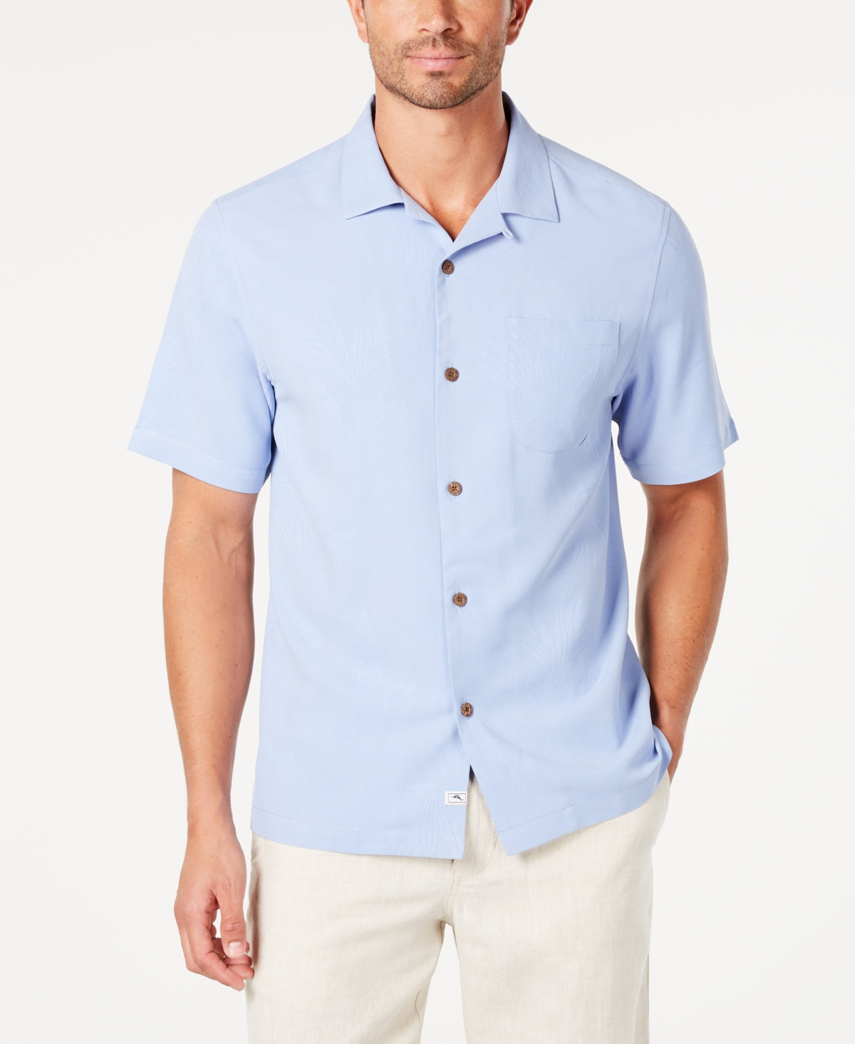 Camisa de seda Tommy Bahama Weekend Tropics masculina, azul, tamanho grande