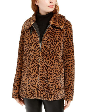 BCX Junior's Faux Fur Zip Front Coat Brown Size Large
