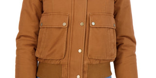 Jaqueta bomber com capuz e acabamento falso Sebby Junior's marrom, tamanho pequeno