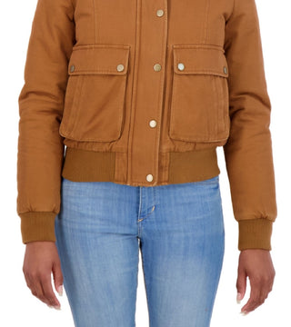 Jaqueta bomber com capuz e acabamento em pele sintética Sebby Junior's, marrom, tamanho médio