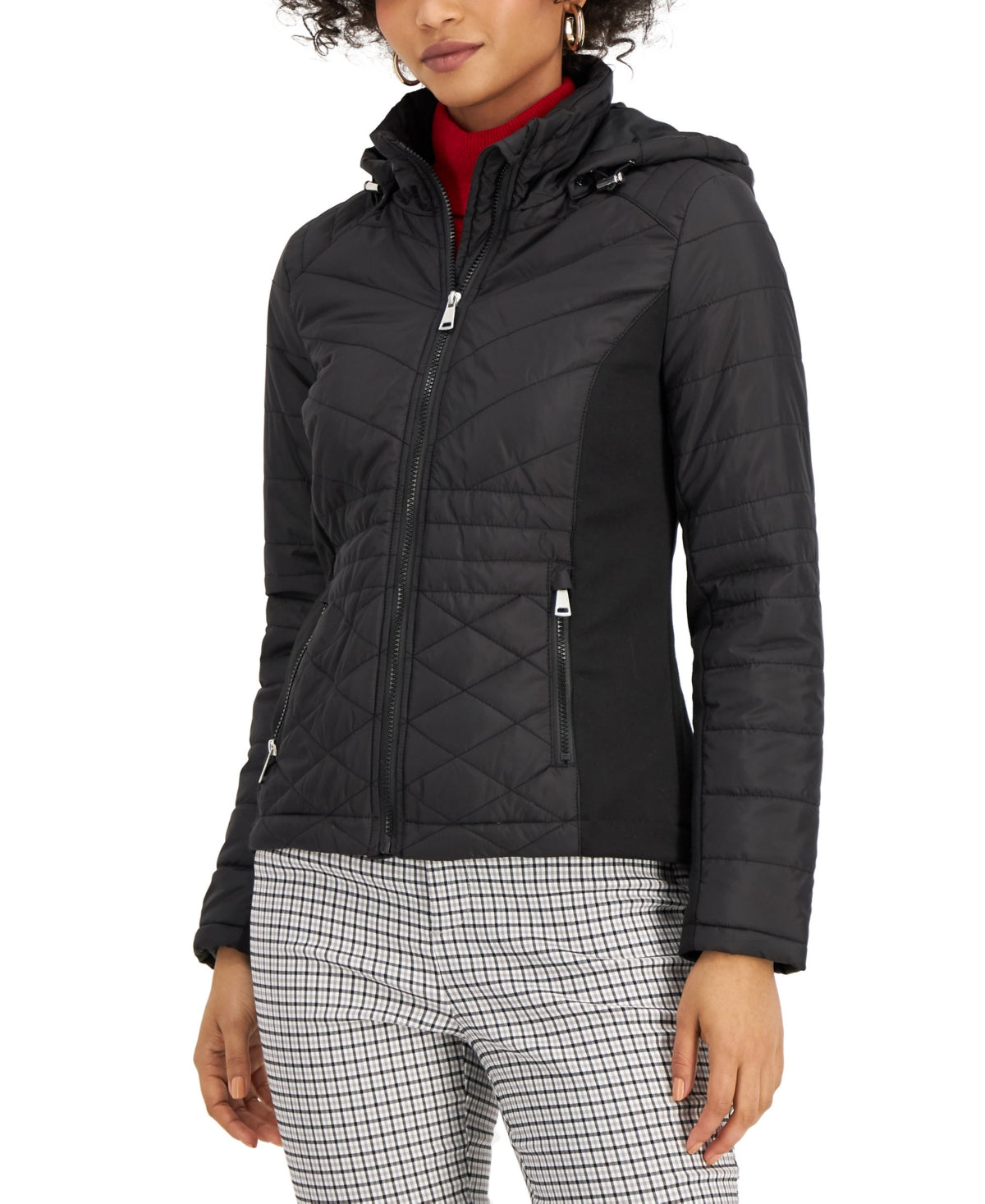 Capa de chuva acolchoada com capuz Sebby Junior, preta, tamanho X-S