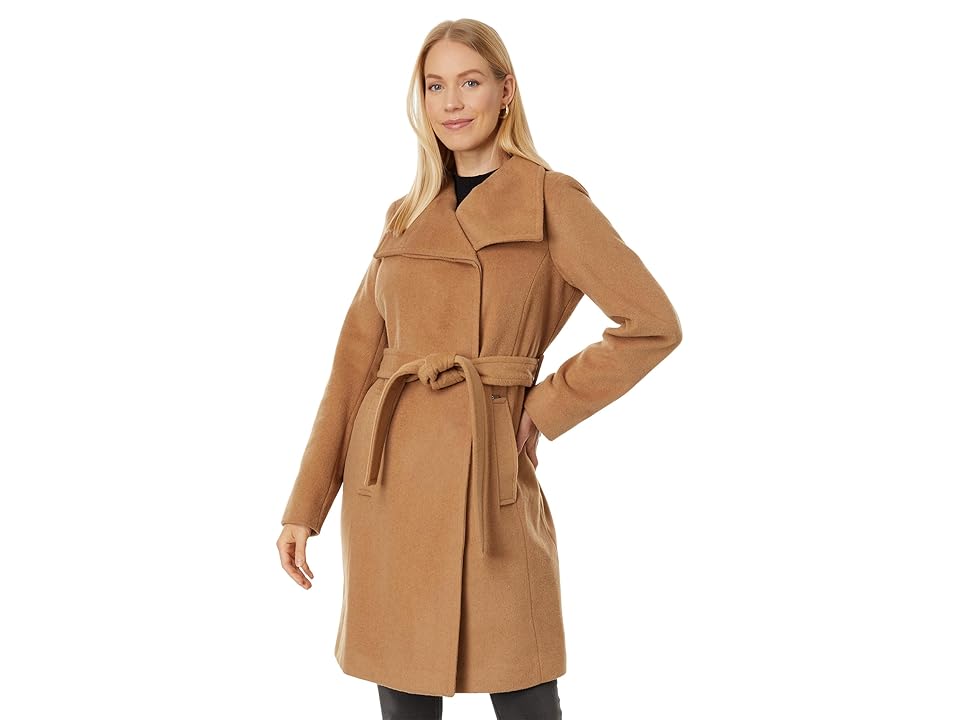 Michael Kors Womens Belted Wool Wrap Coat Camel