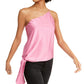 Leyden Womens One Shoulder Side Tie Top Pink M