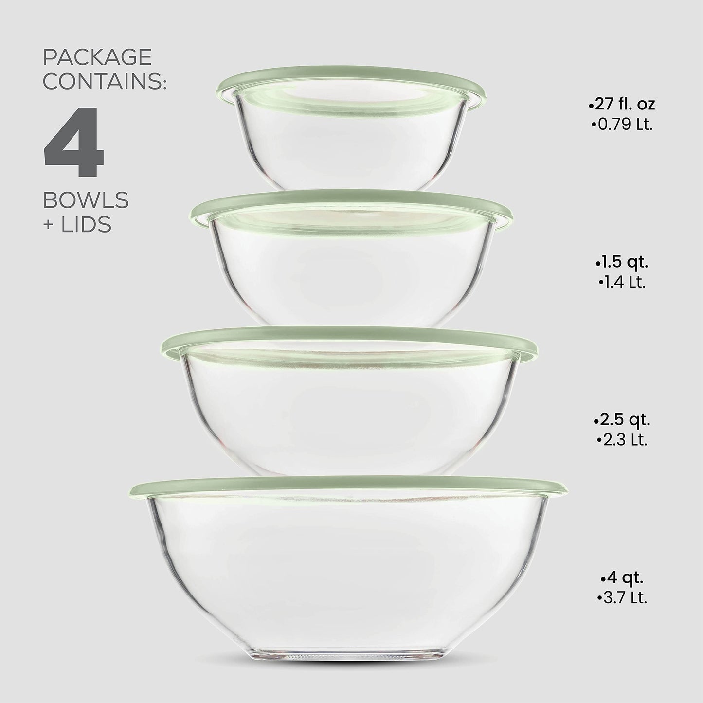 Tigelas de vidro para misturar com tampas - conjunto de 8 peças 