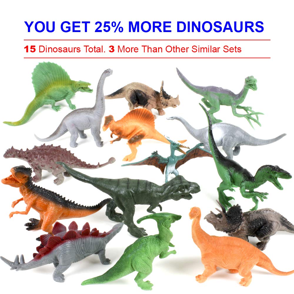 Conjunto de 15 figuras de dinossauro e livro 