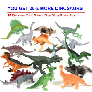 Conjunto de 15 figuras de dinossauro e livro 