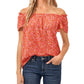 CeCe Short Sleeve Square Neck Floral Blouse Bay Coral SM