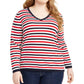 Tommy Hilfiger Womens Striped Pullover Sweater, Blue, 0X