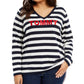 Tommy Hilfiger Womens Blue Embroidered Striped Printed Long Sleeve V Neck Sweater Size 0X