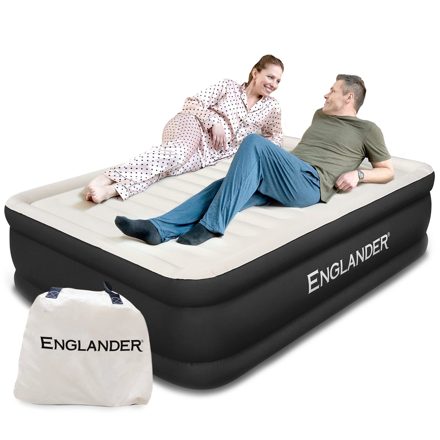 Cama inflável dupla alta para casa, viagens e acampamento 