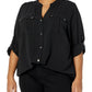 Calvin Klein WOMANS SPORTSWEAR ROLL SLEEVE,BLACK,2X
