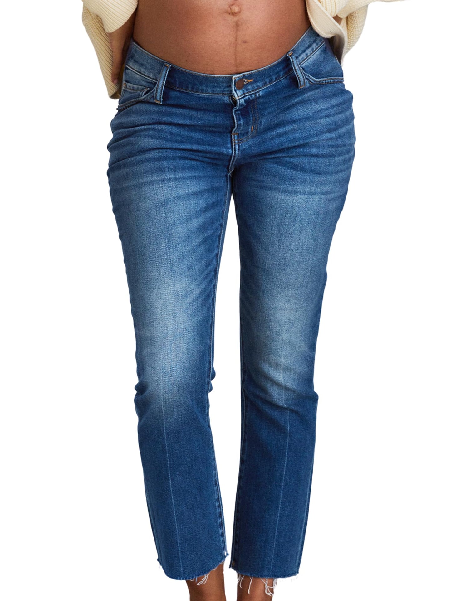 HATCH Crop Maternity Denim Jeans, Low Rise, Slightly Flared Crop Hem, Under The Belly Design for Pregnancy & Beyond, Indigo, 26" Inseam, Size 30