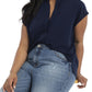 ELOQUII Women's Plus Size Notch Collar Blouse - 14, Dress Blues