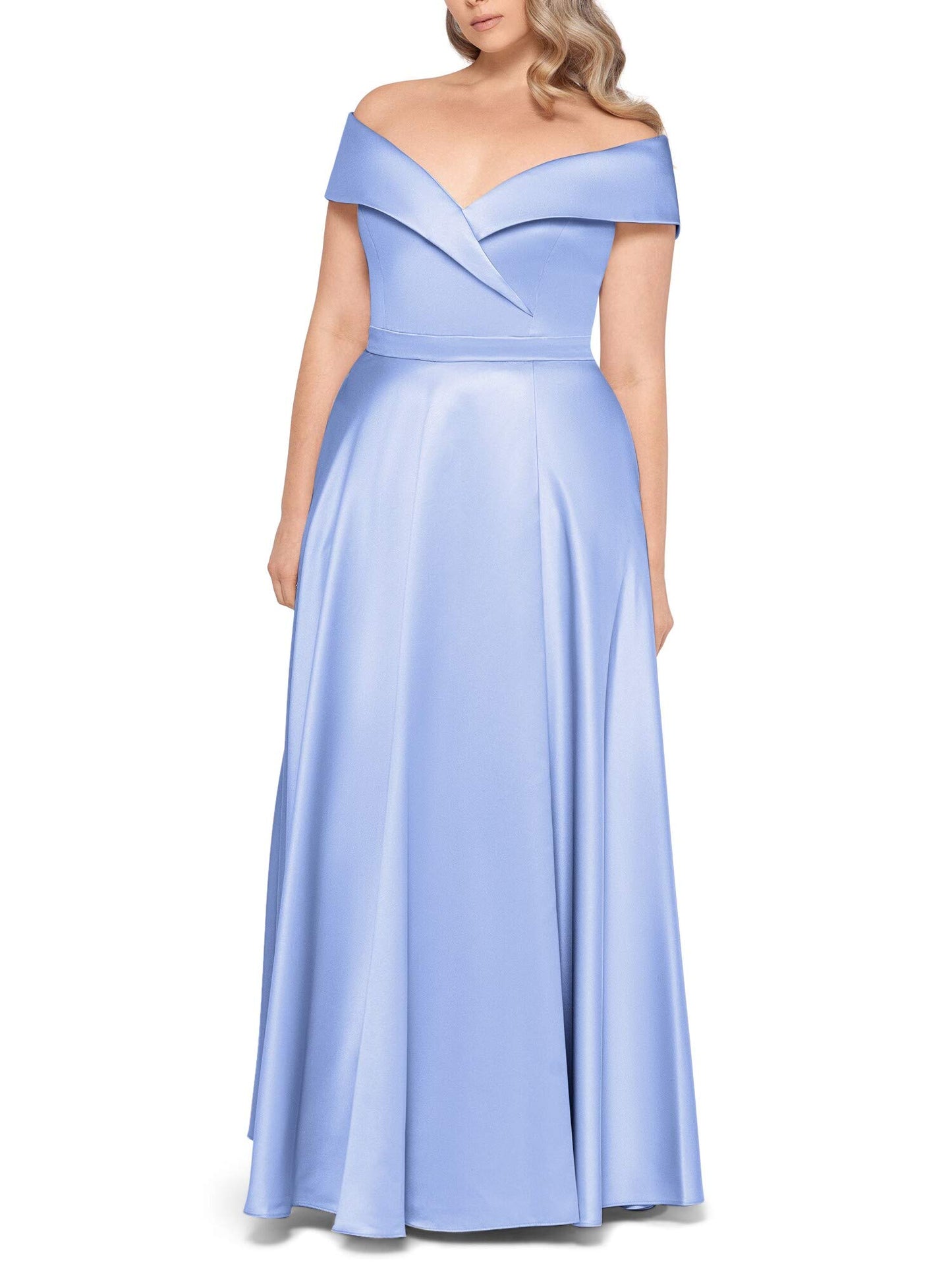 Xscape Womens Light Blue Off Shoulder Zippered Fit and Flare Evening Dress Plus 20W
