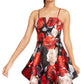 Trixxi Womens Juniors Floral Bow-Back Fit & Flare Dress Red 1