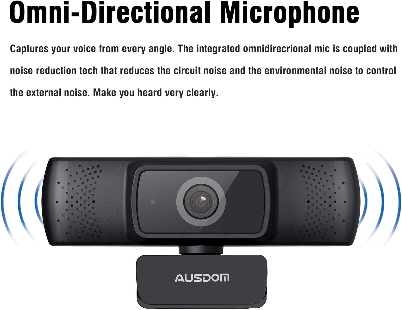 Webcam AUSDOM AF640 Full HD 1080p/30fps para videochamadas, foco automático e microfone