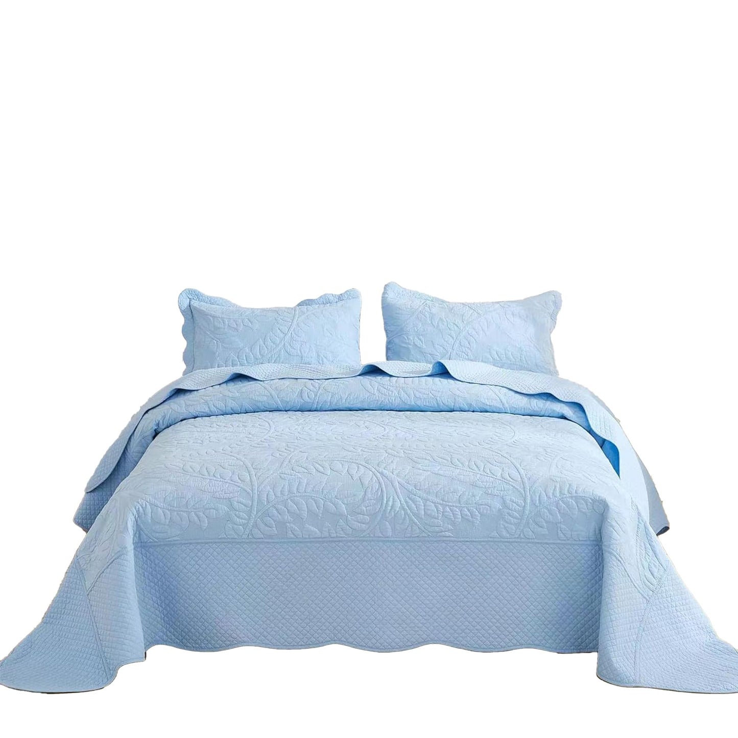 MarCielo Light Blue Cotton King Size Embroidered Bedspread Quilt Set