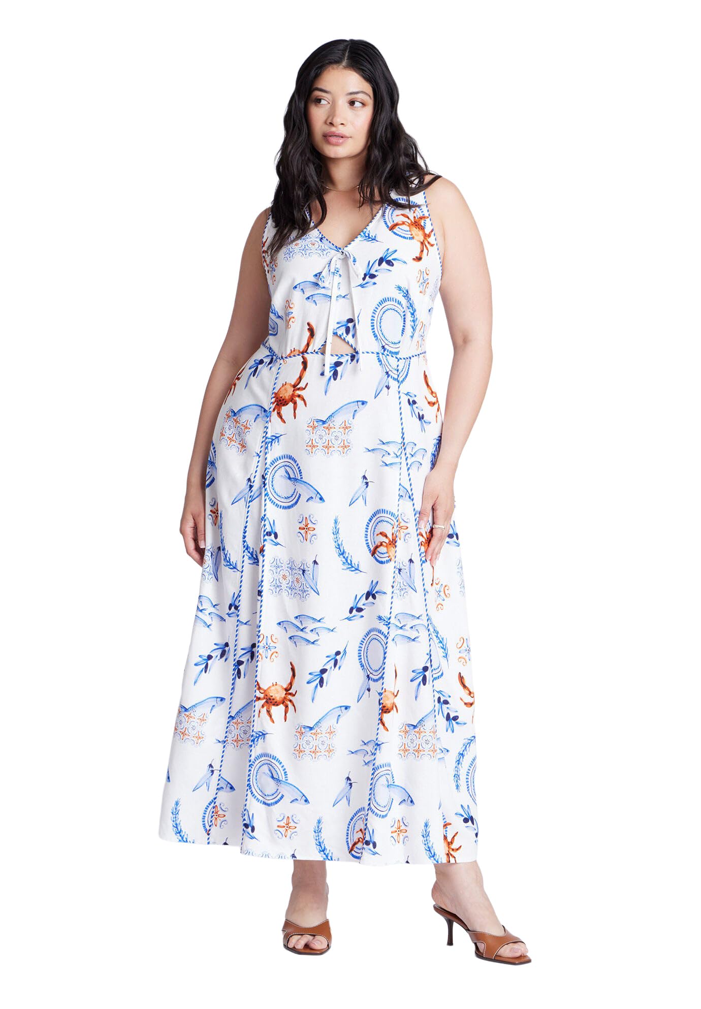 ELOQUII Women's Plus Size Roping Detail Printed Maxi Dress - 18, Seaside