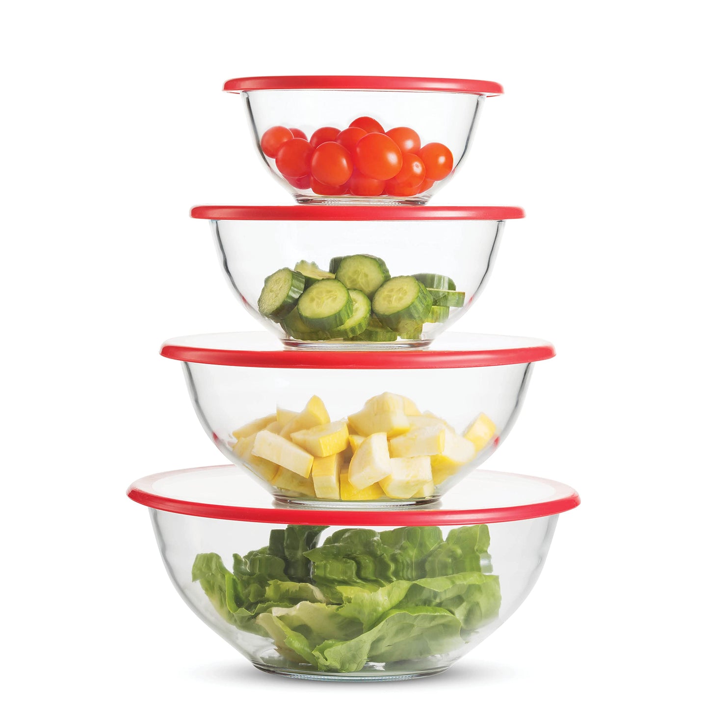 Tigelas de vidro para misturar com tampas - conjunto de 8 peças 