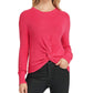 DKNY Womens Pink Twist Front Long Sleeve Jewel Neck Sweater Size XS