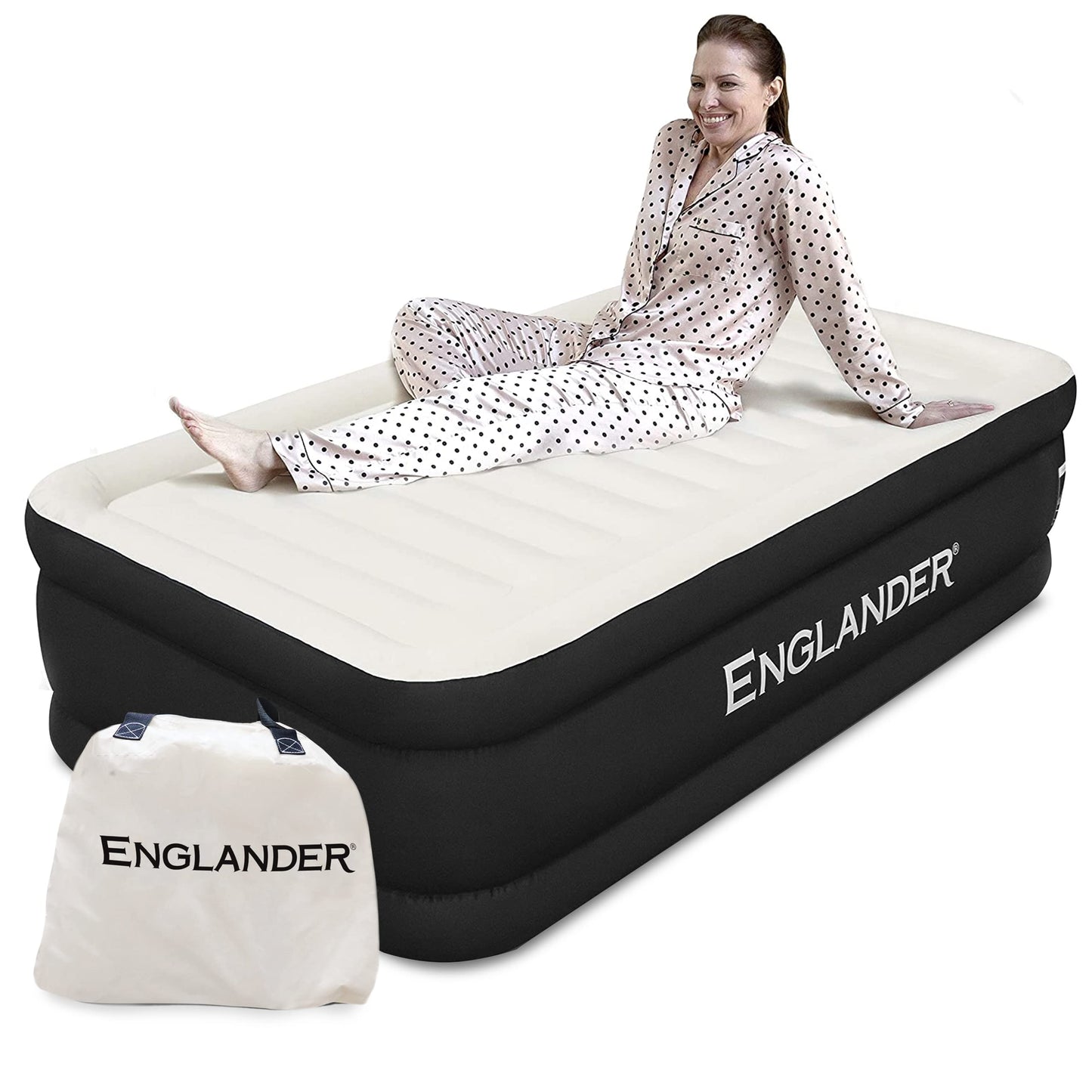 Cama inflável dupla alta para casa, viagens e acampamento 