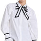 alice + olivia Women's Sharen Puff Sleeve Bow Tie Button Blouse, White/Black, S