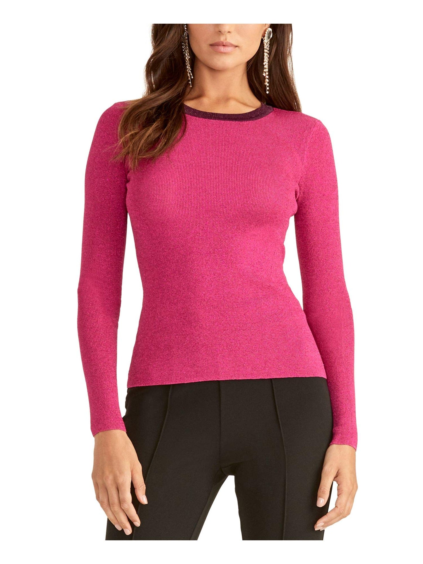 Rachel Roy Womens Pink Long Sleeve Crew Neck Blouse Evening Top Size XXL