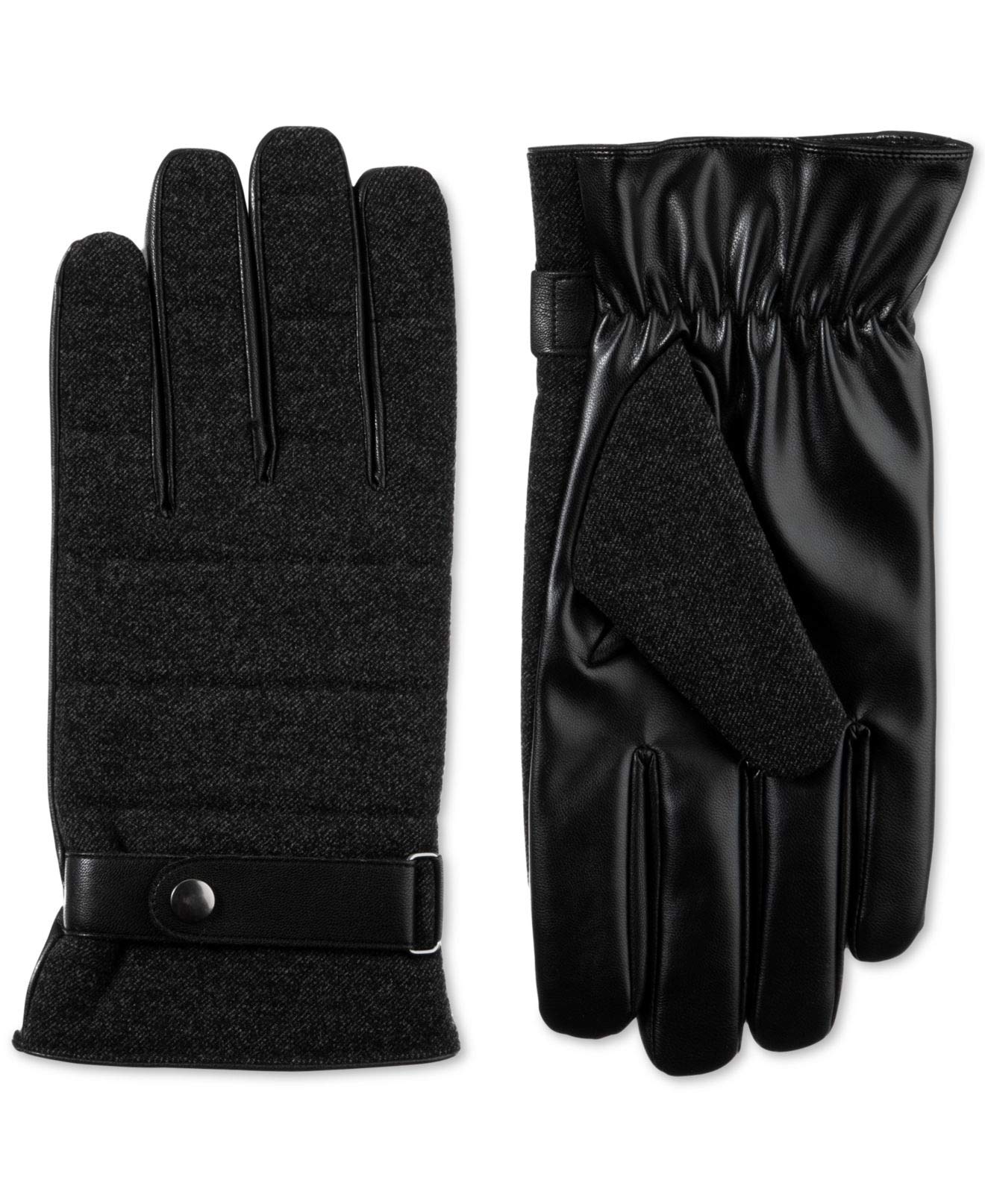 Isotoner Mens Faux Leather Touch Screen Driving Gloves Black M