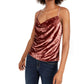 Leyden Womens Maroon Velvet Spaghetti Strap Cowl Neck Tank Top Size L