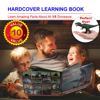 Conjunto de 15 figuras de dinossauro e livro 