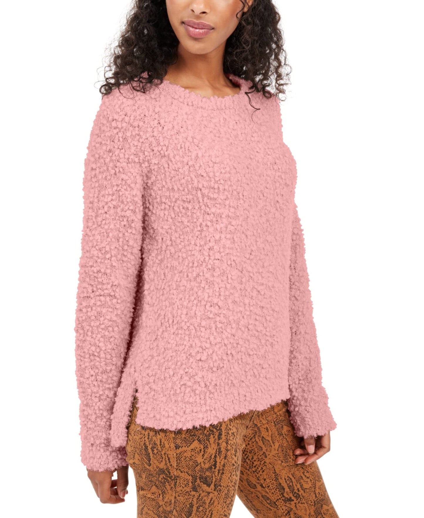 Hippie Rose Juniors' Textured High-Low Sweater Pink Size Medium