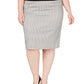 Calvin Klein Womens Plus Banded Office Pencil Skirt Black-Ivory 22W