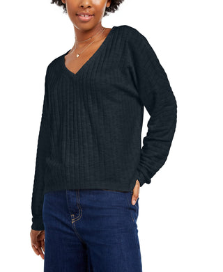 Camiseta feminina Hippie Rose júnior canelada com decote em V azul M