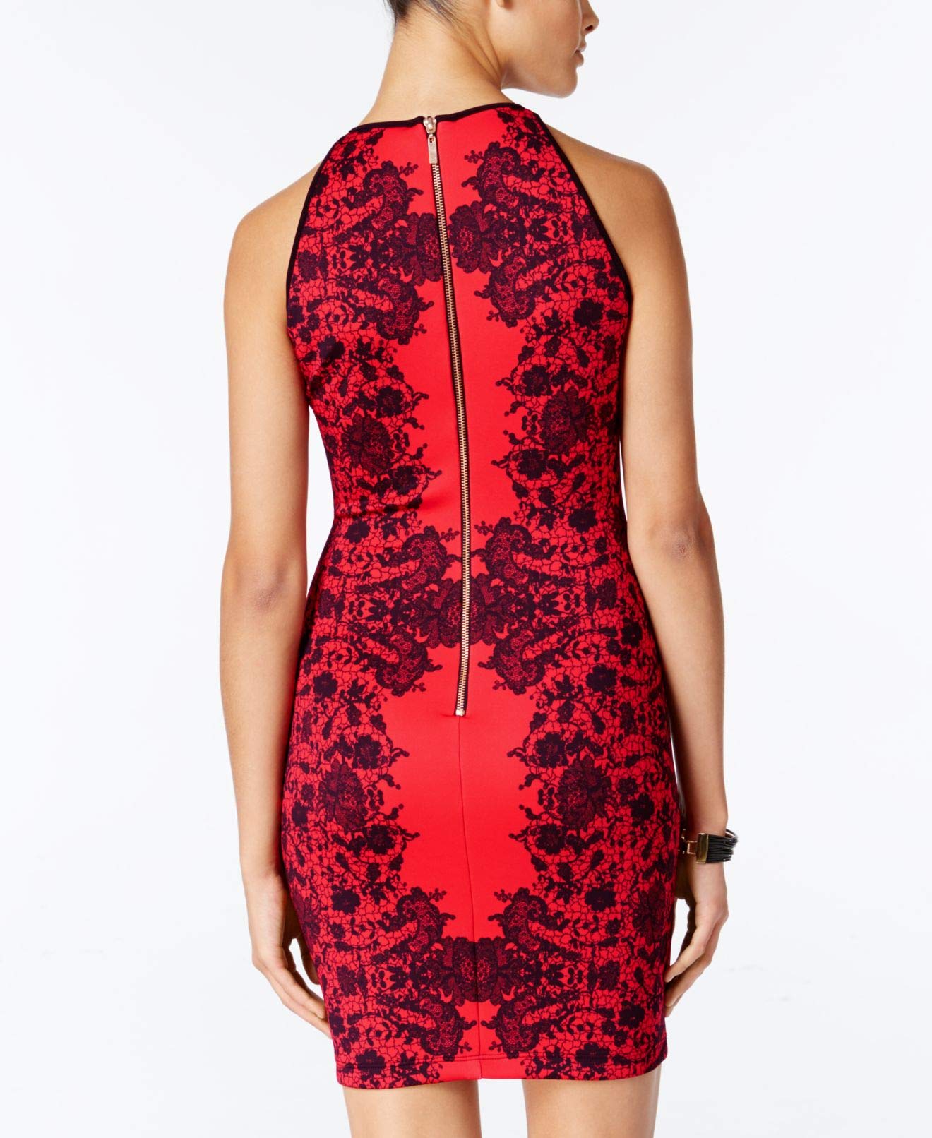 B. Darlin Womens Juniors Printed High Neck Bodycon Dress Red 11/12