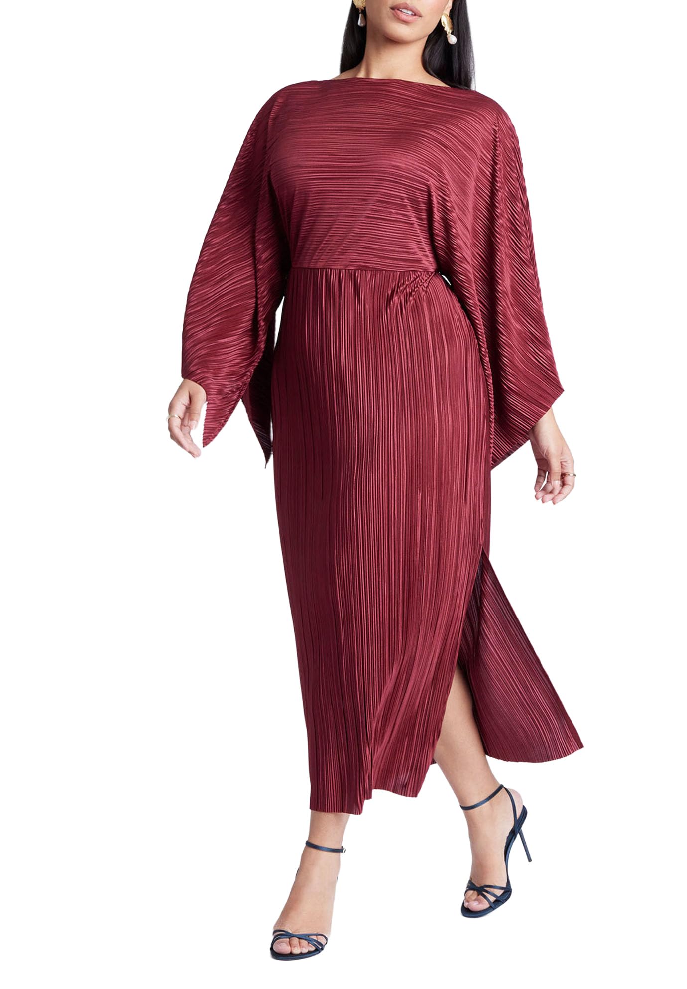 ELOQUII Women's Plus Size Cape Effect Plisse Dress - 14, Bordeaux