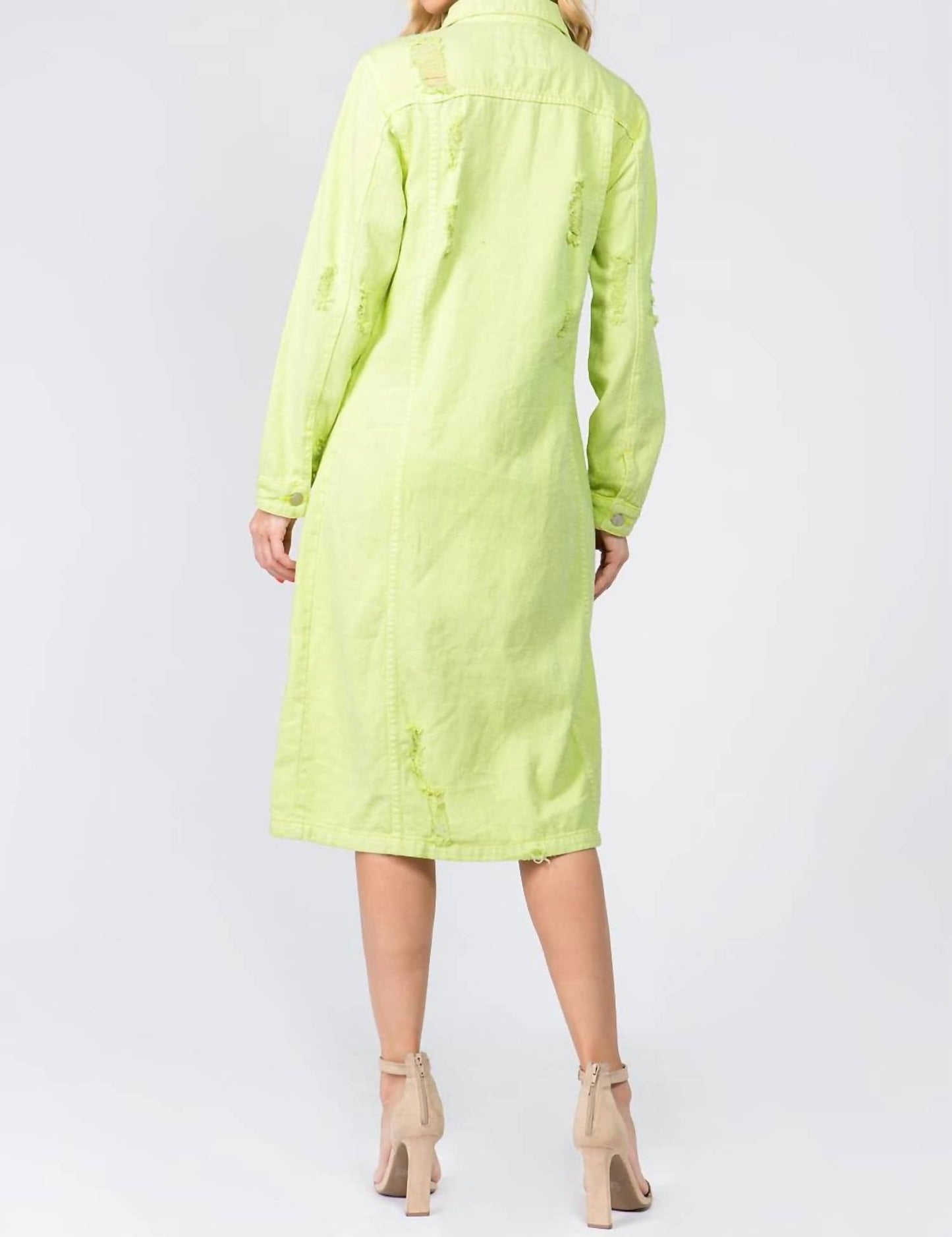 American Bazi - Chic Distressed Denim Button-up Dress