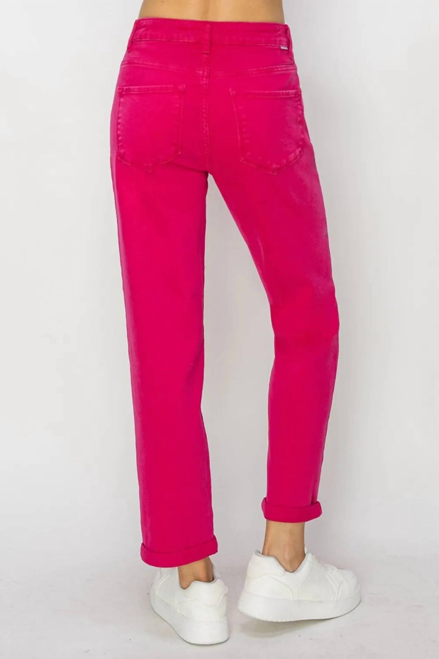 Risen - High Waist Rolled Hem Straight Jeans