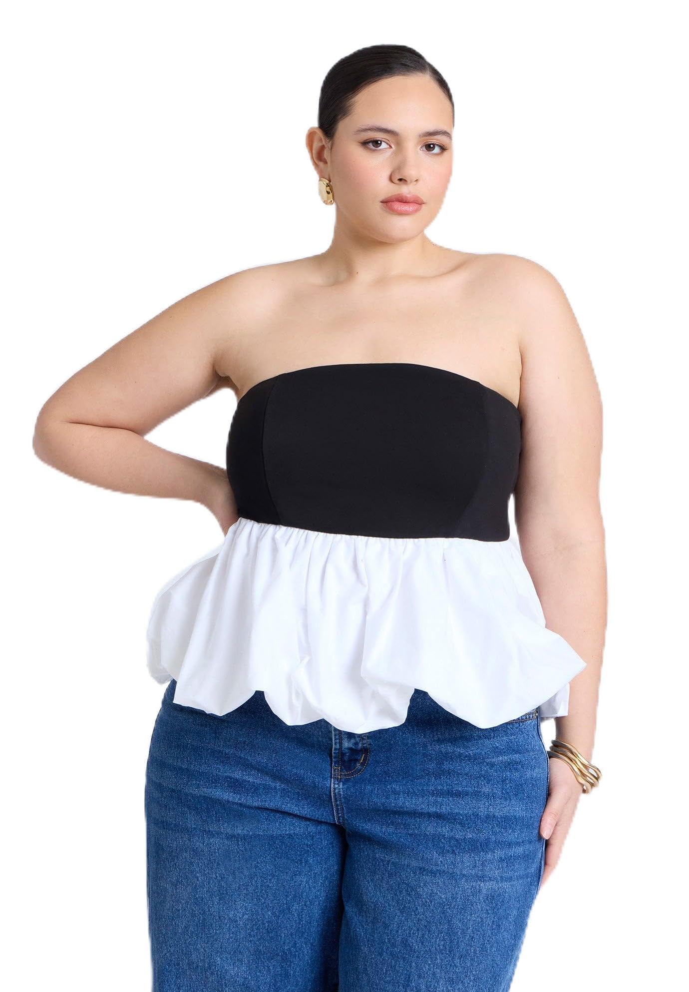 ELOQUII Women's Plus Size Peplum Tube Top - 18, Black White