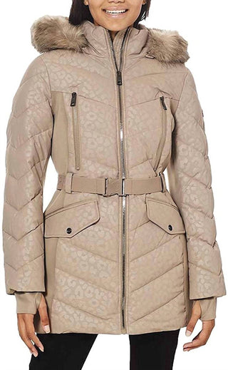 Michael Kors - Logo Leopard Belted Hood Puffer Coat