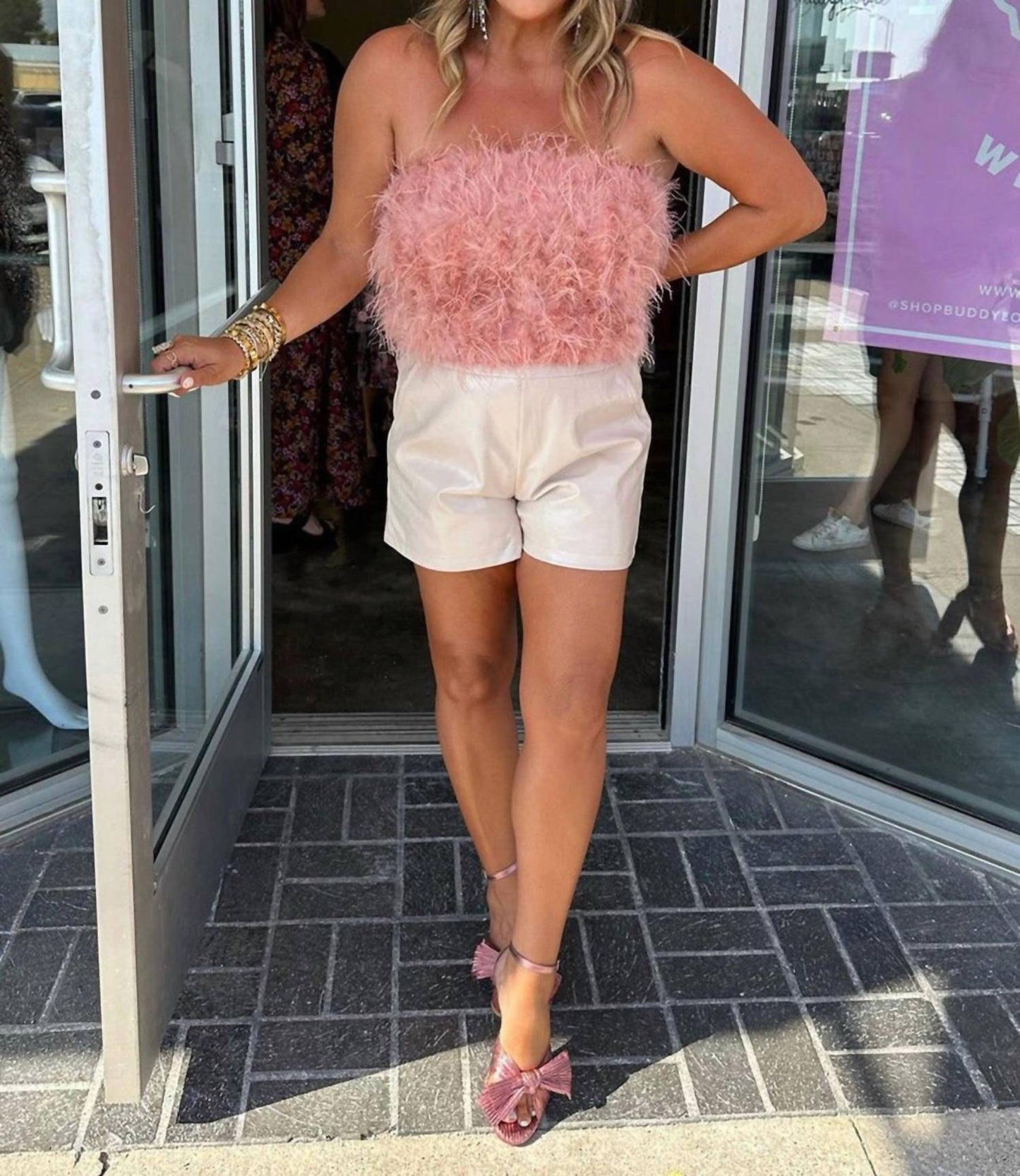 Buddylove - FANCY STRAPLESS FEATHER CROP TOP