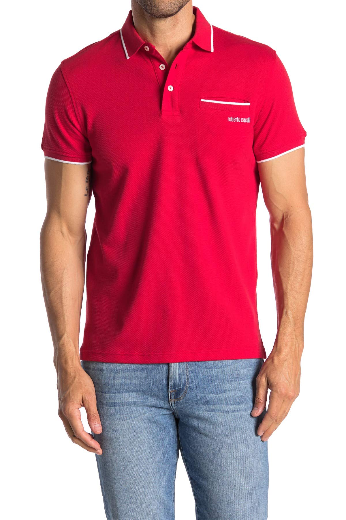 Roberto Cavalli Pipe Trim Patch Pocket Short Sleeve Polo ROSSO