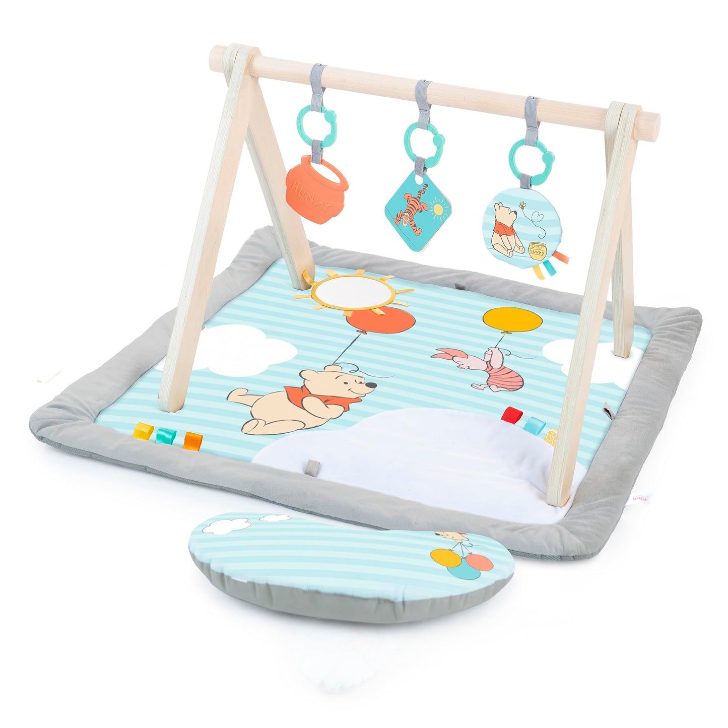 Bright Starts Disney Winnie The Pooh Once Upon a Tummy Time Baby Play Mat Tummy Time Mat and Play Gym Blue Newborn