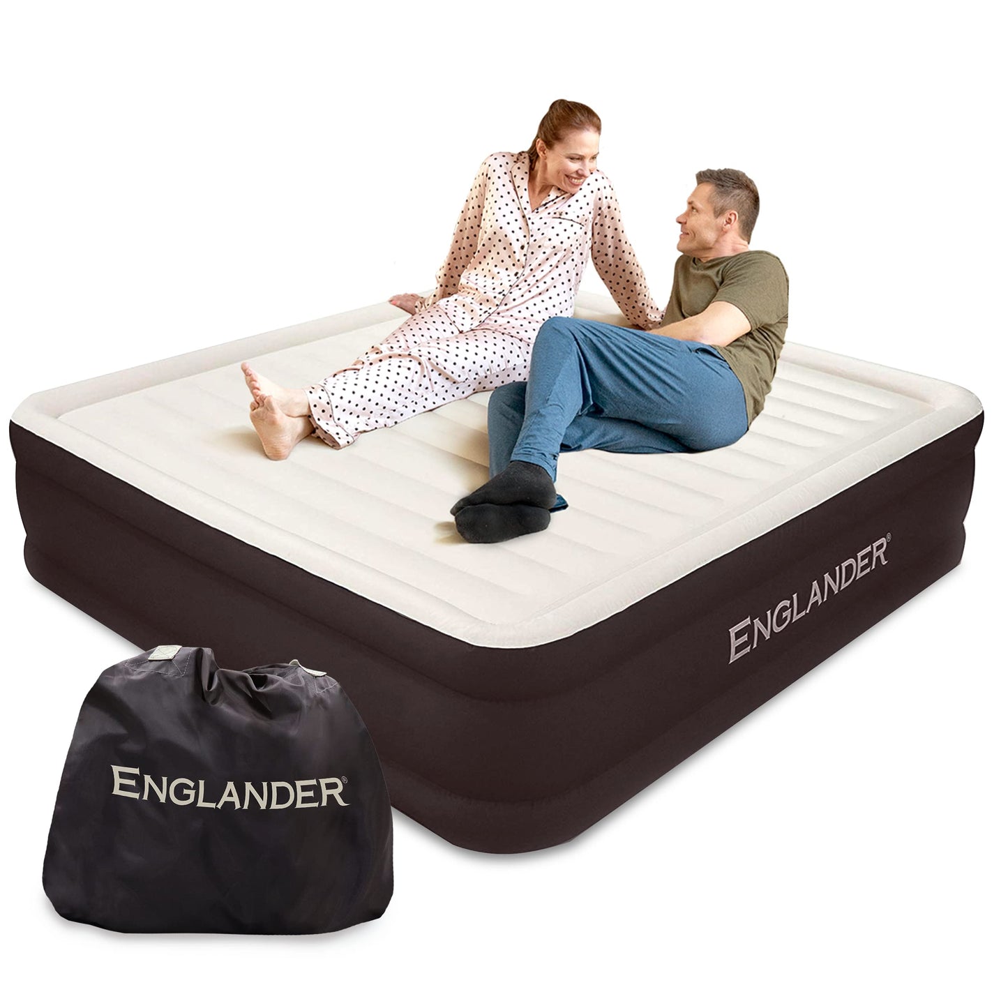 Cama inflável dupla alta para casa, viagens e acampamento 