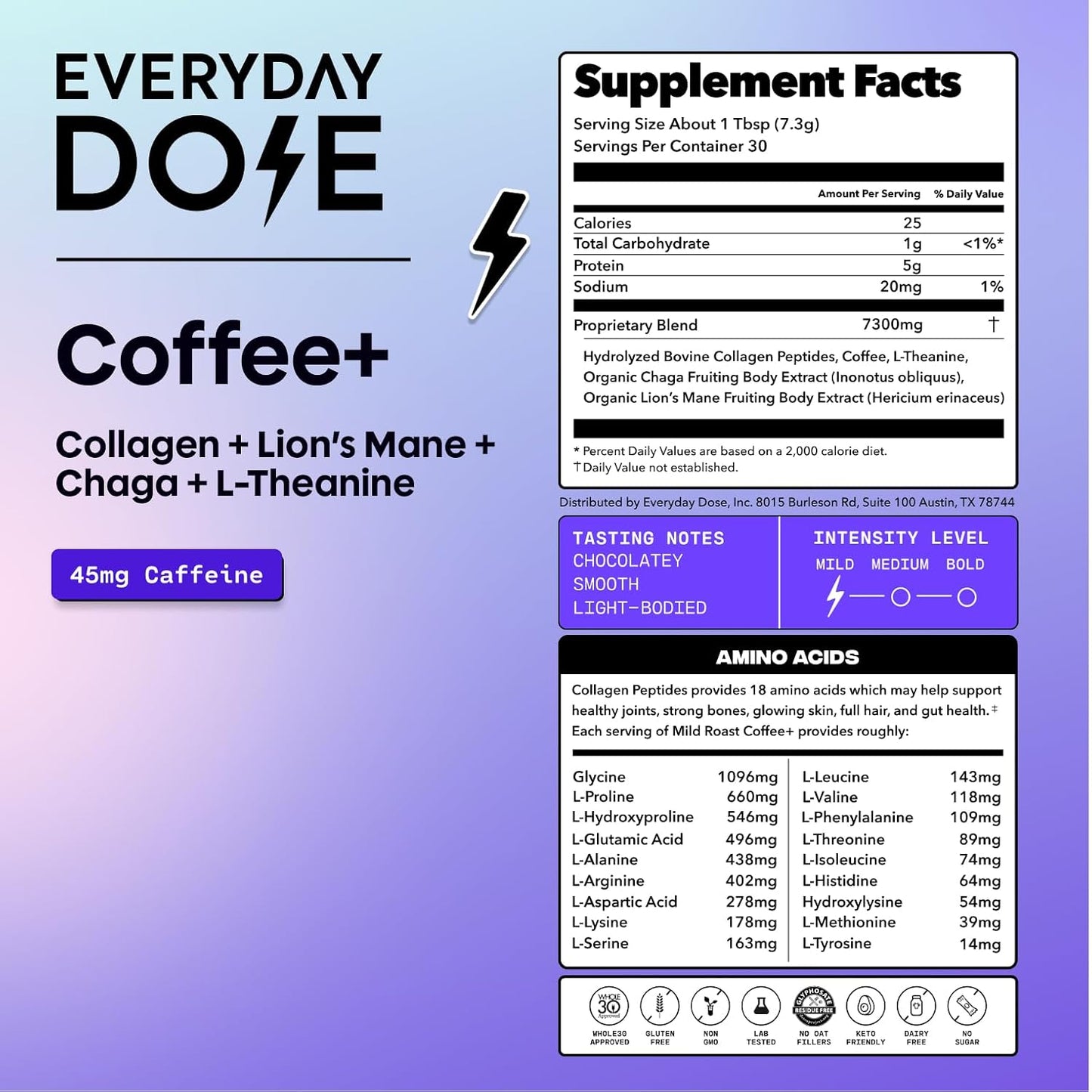 Everyday Dose Mild Roast Mushroom Coffee - 30 Servings