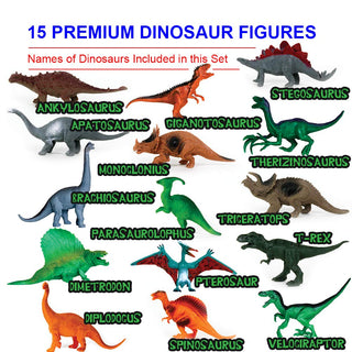 Conjunto de 15 figuras de dinossauro e livro 
