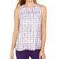 Calvin Klein Women's Sleeveless Printed Pleat-Neck Top Purple Size Medium