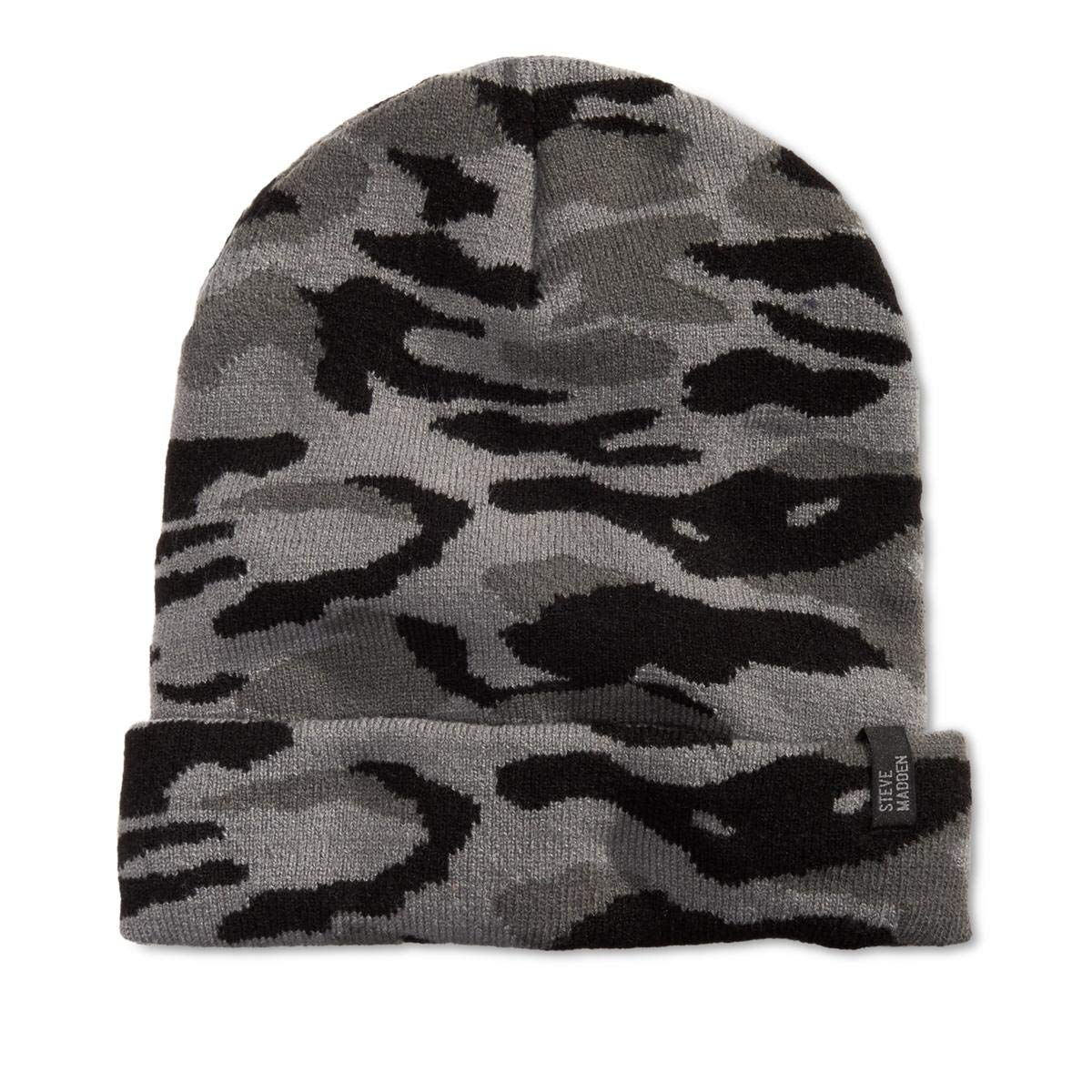 Steve Madden Mens Knit Camo Beanie Hat Black O/S