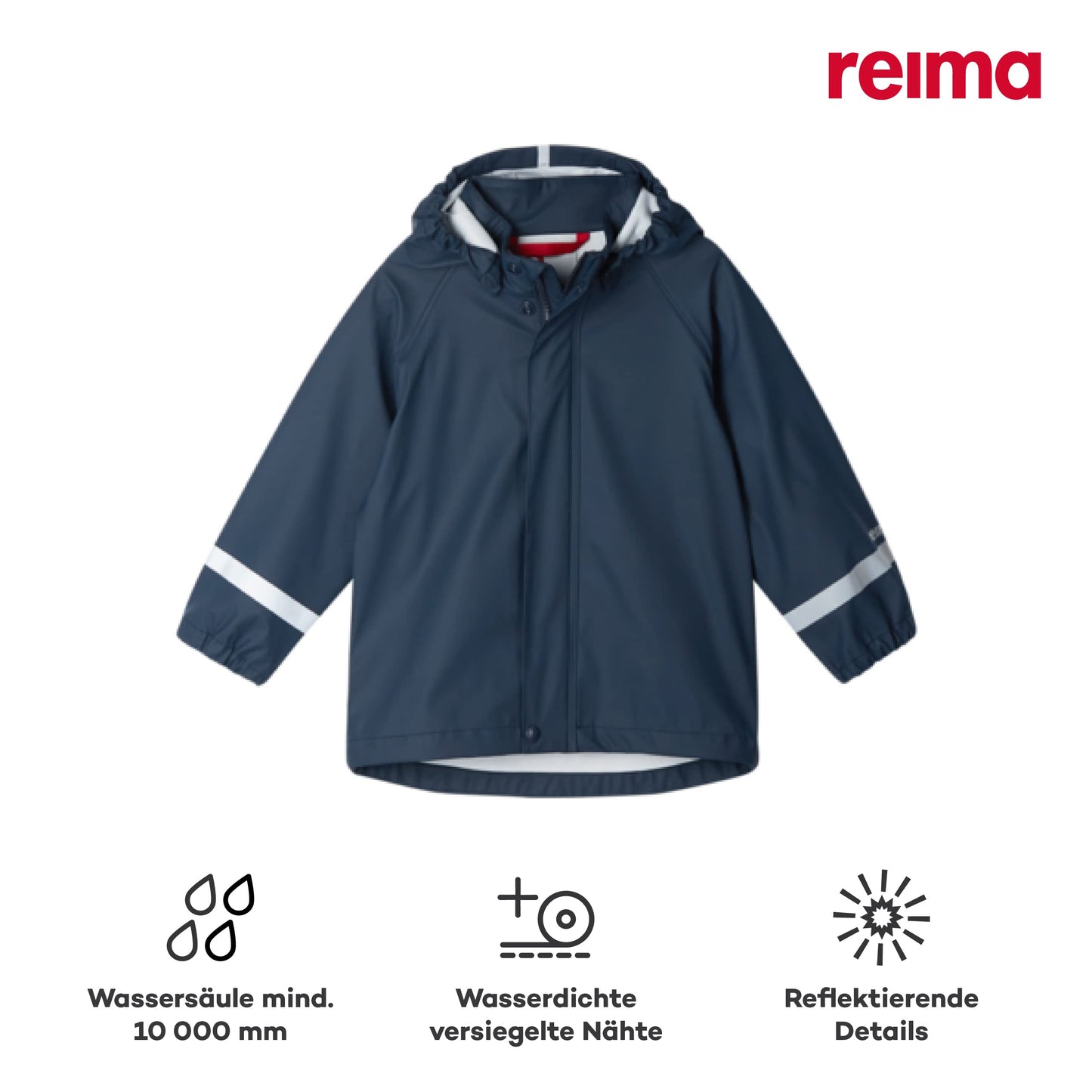 Reima Lampi Kids Waterproof Hooded Rain Jacket - Navy Blue