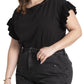 ELOQUII Women's Plus Size Ruffle Sleeve Tee - 18/20, Black