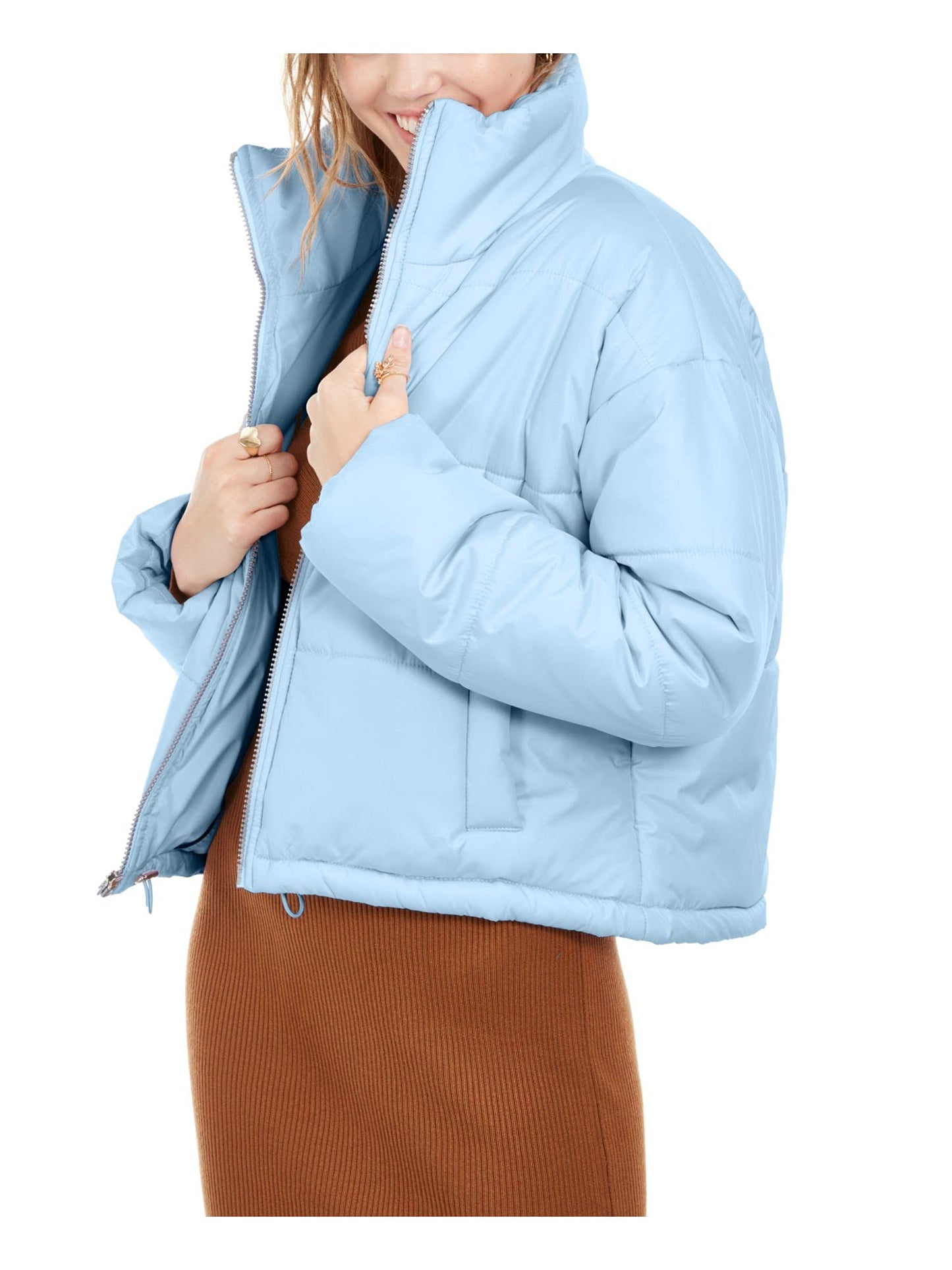 Celebrity Pink Women Powder Blue Puffer Jacket Coat Zipper up Pockets Size 2XL (CB99794S)